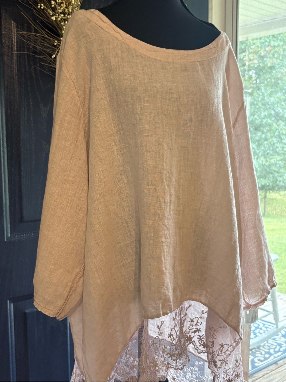 Stella Martini 1X Italian Linen Lace Tunic Blush Pink Lagenlook Boho Made Italy - Picture 2 of 12